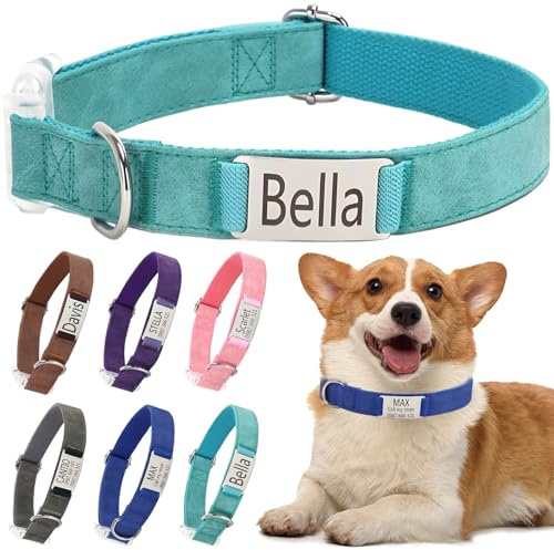Hundehalsband mit Namen Telefonnummer - Halsband Hund Personalisiert, Bequeme, Einzigartige Halsbänder, Geeignet für Kleine, Mittelgroße und Große Hunde Katzen(S,Grün)