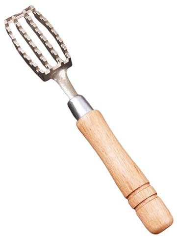 Pelador multiusos de latón para escamas de pescado, raspador de cocina para pelar pescado y verduras, pelador multifuncional con mango de madera