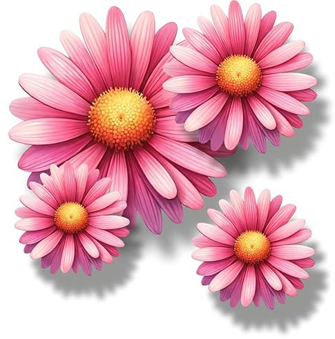 x9 Pink Daisy Flower Vinyl Decal Stickers, Cover Marks, Floral Wall Decor | Opaque Finish, No White Edges, Weatherproof, UK Manufactured, Home & Garden Styling, Multi Purpose, Use For Dustbin and Cars