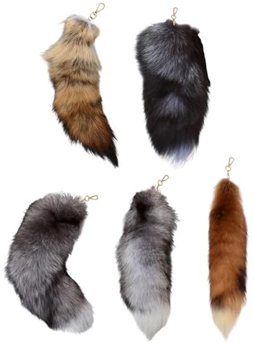 5 x Schlüsselanhänger-Anhänger, 40,6 cm, künstlicher Fuchsschwanz, Schlüsselanhänger für Damen, pelziger Schwanz, Quasten, Zubehör, Charm-Schlüsselanhänger, Kunstfell, Tierschwanz für Handtasche oder