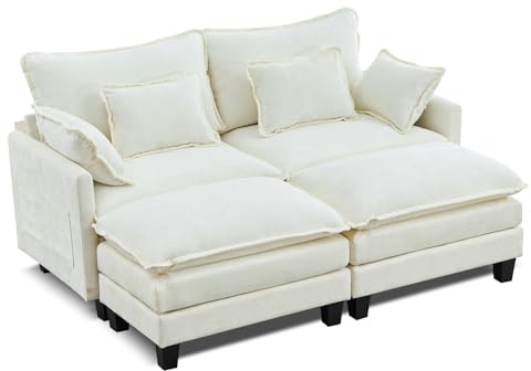 SAMERY Ecksofa Modulares Sofa Couch L Form mit Polsterhocker Big Sofa 2 Sitzer Wohnlandschaft L-Form Eckcouch Schlafsofa Wohnzimmer Schlafzimmer Wohnung MöBel mit 4 Kissen und Doppelten Sitzkissen