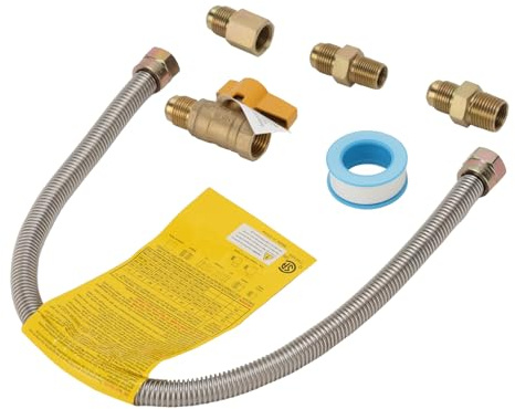 Roastove One Stop Universal Gas Appliance Hook Up Kit - Brass Gas Ball Valve and Flexible Gas Connector with Fittings, HOSE IS 22 INCH length, for Garage Heaters, Gas Stoves, Wall Mounted Heaters