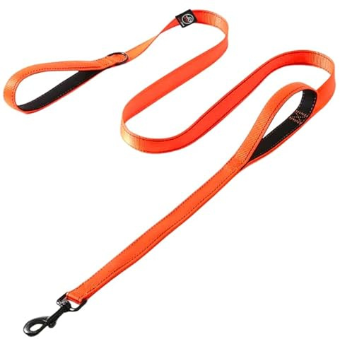 Lalazoo RICO Hundeleine Double Handle 180 cm – Trainingsleine mit 2 Griffen & Kurzführer Reflektierend Gepolstert Robust & Wasserdicht – Für Kleine Mittlere und Große Hunde – Orange, L