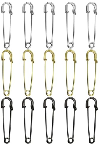 JEYORZY Set di 15 Grandi Spille da Balia in Metallo da 7,0 cm, Ideali per Cuoio, Tela, Coperte e Lavori Artigianali, Spille da Balia Grandi, Spille da Balia Giganti Multicolore con Meccanismo a Molla