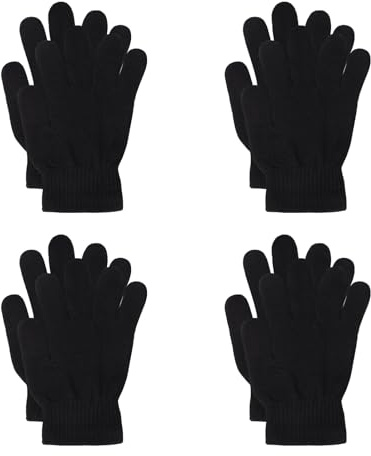 BBXWANG 4 Pairs Winter Magic Gloves Kids, Warm Knit Stretch Full Finger Thin Fleece Lining Gloves for Girls Boys