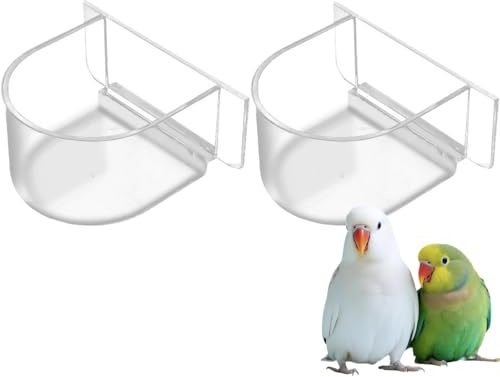 Generisch Vogelfutternapf Set 2-TLG - U-förmige Kunststoff Näpfe für Vogelkäfig, Futterspender & Wassertränke für Wellensittiche, Nymphensittiche, Papageien, Einfach zu Reinigen (Transparent)