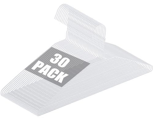 30 Pack Metal Wire Hangers Bulk 15.9 Inch 13Guage Dry Cleaner Hangers Thin Space Saving Suit Holder for Home Clothing (30, White)