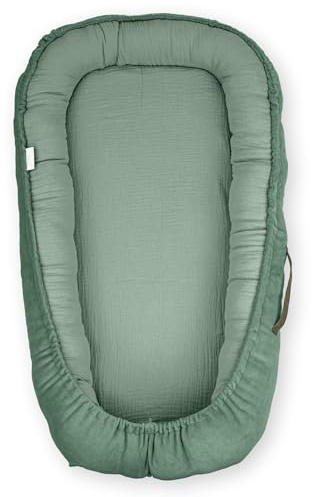 Nido per neonati verde – Morbido nido coccoloso in cotone e velours, ipoallergenico, culla portatile per 0–8 mesi, comfort e sicurezza nella vita quotidiana, prodotto in Europa