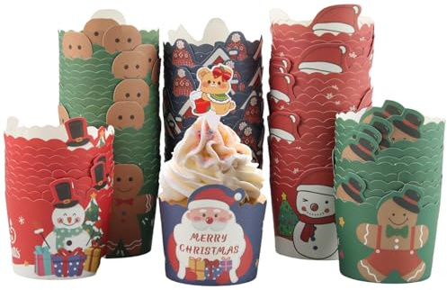 SingingWang Papel Magdalenas Horno, Moldes Magdalenas Papel, 600 Piezas, Moldes Muffins, Muffin, Cupcakes para Fiestas Navidad, Tamaño Estándar, Natural y Antiadherente (150, Hombre galleta)