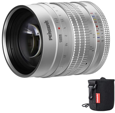 Pergear Objetivo de enfoque manual APS-C F1.2 de 50 mm para cámara Canon RF Mount, edición luminosa F1.2, gran apertura de apertura, longitud focal equivalente de 75 mm, sistema de apertura DeClick