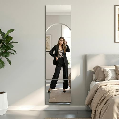 STAWDY Frameless Mirror Tiles 11x11x4 Pcs Wall Mounted, Shatter Resistant Full Length Tempered Glass Panels for Home Gym Bathroom Bedroom & Living Room Decor