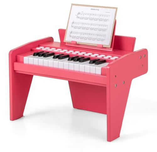KOMFOTTEU Clavier 25 Touches pour Enfants, Piano Électronique avec Touche Lumineuse & Pupitre, Piano Numérique pour Enfant de 3 Ans+, Enregistrement & Lecture, Mode Apprentissage (Rose)