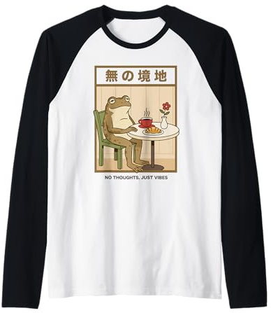 No Hay Pensamientos, Solo Vibraciones, Cabeza vacía, Rana, Zen japonés Camiseta Manga Raglan