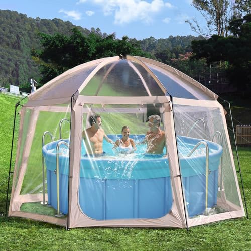 Pool Canopy, for Diameter 305-366 cm above ground pools and hot tubs, pool roof transparent panorama, 2-in-1 whirlpool canopy and bubble tent, pool cover, cold-resistant PVC, round pool gazebo