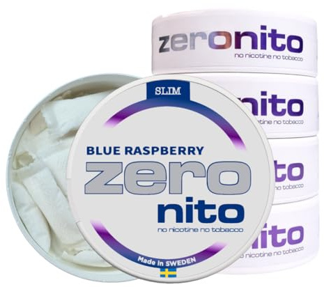 Zeronito Koffeinfria och Nikotinfria Slim White Pouches 20 påsar per Burk (5-pack, Blue Raspberry)