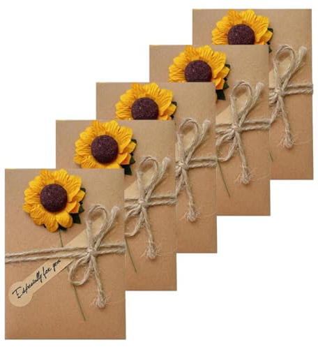 KAHZOR 5 pezzi Biglietti Auguri con Fiori Secchi Fatto a Mano,Cartolina Buste,Biglietto Grazie,Compleanno,Ringraziamento Maestra,Natale,Regalo Natale Maestre,per Matrimonio