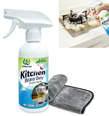 HOMAITER Kitchen Cleaner Spray for Extractor Hood, Microwave, Cooker Grease | Hob Cleaner Kitchen Spray For Surfaces Tiles Glass – Removes Grease, Limescale & Water Marks – Leaves a Crystal Clear Finish