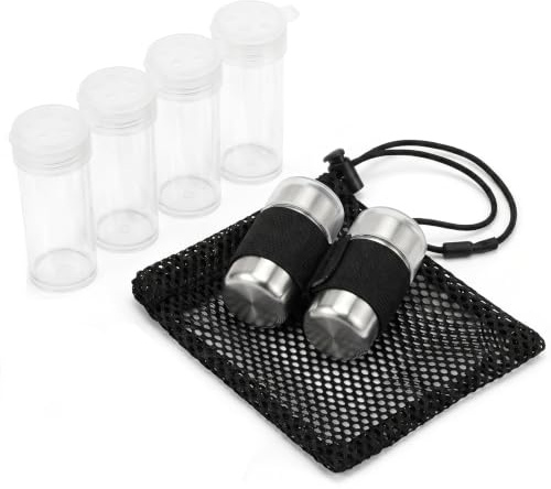 Hounyou Travel Salt and Pepper Shaker Set, Mini Stainless Steel Condiment Set with Transparent Lid for Outdoor BBQ, Picnic & Hiking