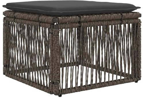 vidaXL Fußhocker Grau Poly-Rattan, Garten und Terrasse, rustikales wetterfestes Sofa, Poly-Rattan Outdoor-Couch mit Schaumkissen, pflegeleichtes Möbel