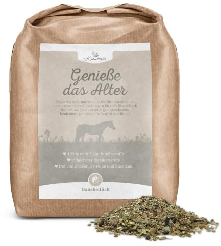 Krauterie Genieße das Alter für Pferde (2000 g) | Artgerechtes Ergänzungsfutter für Pferde in Spitzenqualität - frei von Zusatzstoffen, getreidefrei, zuckerfrei, melassefrei