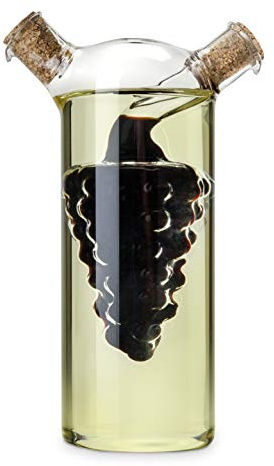Twine 2-In-1 Oil and Vinegar Cruet Bottle with Cork Stoppers, Olive Oil and Balsamic Vinegar Dispenser, Hand Blown Glass, Pack of 1