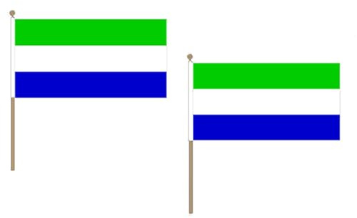 AZ FLAG Bandera de Sierra Leona 45x30cm con Palo de Madera - Lote de 10 Bandera SIERRALEONESA 30 x 45 cm | Uso interior y exterior Enseña de mano sierraleonesa Sierra Leone bordes cosidos y acabado reforzado con mástil de madera