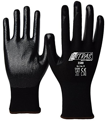 144 Paar NITRAS 3500 Handschuh Nitrilschaum schwarz, Strickbund, Gr.: 10