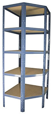 Shelf Creations Basic Eckregal Stecksystem 200x60x30cm in blau 5 Böden für Schwerlastregale mit 60cm Tiefe: Ideale Ergänzung durch Ausnutzung der Ecken Metallregalv Kellerregal Lagerregal Garagenregal