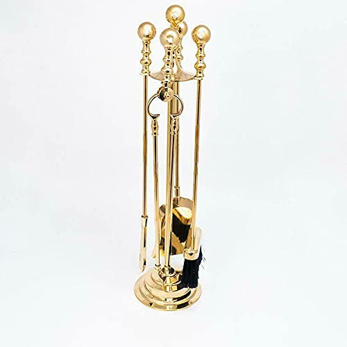 80350B - Utensilios para chimenea (5 piezas, latón macizo, altura: 73 cm, estilo antiguo, estilo barroco, estilo modernista)