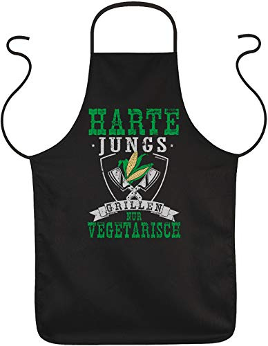 bedruckte Schürze Grillschürze Kochschürze für den Hobbykoch Koch - Geschenk Grill Schürze Küchenschürze Küche Harte Jungs grillen nur Vegetarisch - Geschenk Grill Spaß Schürze Kochschürze Küche