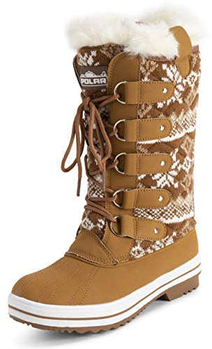 Polar Femmes Matelassée Grand Neige Imperméable L'hiver Fausse Fourrure Semelle En Caoutchouc Bottes - Tan Carde - UK8/EU41 - YC0628