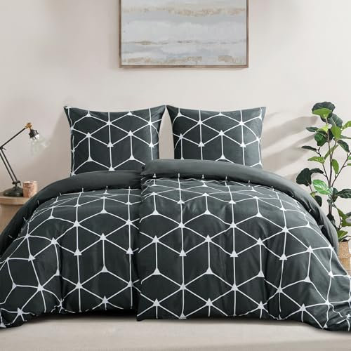 RUIKASI Bettwäsche 135x200 4teilig Anthrazit - Bettbezüge 135 x 200 2er Set mit Geometrie Muster, Bettwäsche-Sets 135x200cm aus Mikrofaser mit Reißverschluss Weich und Bügelfrei