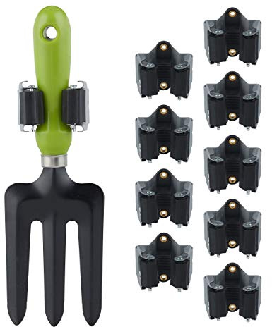 Relaxdays Gerätehalter 10er Set, Gummi-Rollen zum Klemmen, Universal Besenhalter für Wand, Garten, Eisen, grau/schwarz | Universal Besenhalter für Wand, Garten, Eisen