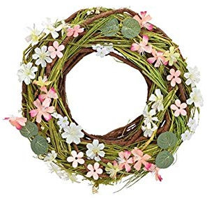 Dekokranz Frühlingskranz Ostern mit Blumendekor aus Rattan/Holz 30x9x30cm für Haustür Wohnungstür