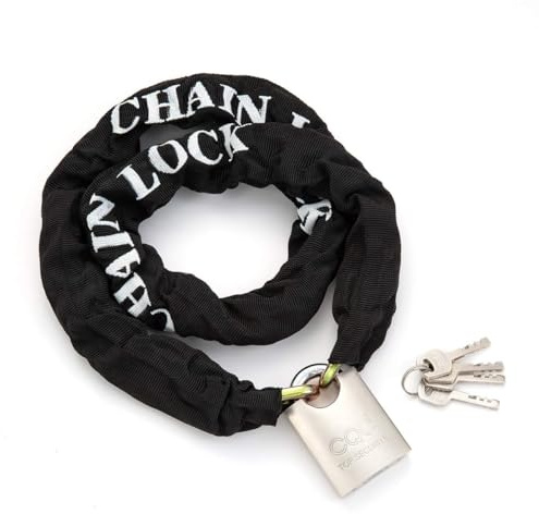 Heavy Duty Motorbike Cycle Chain 3 Keys Lock Padlock Anti-Theft High Security for Motorcycle Bike Bicycle Door Gate Fence (8mm Dia. x 1200mm Length)