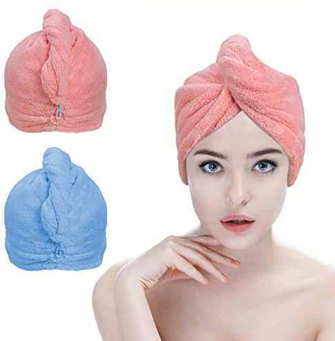 ACWOO Hårhanddukar i mikrofiber, 3-pack för hårhanddukar, 6 st hårband, superabsorberande snabbtorkande turban handduk för kvinnor (blå & gul & lila)