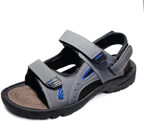 JOMIX Sandales Homme avec Scratch Chaussures de Randonnée d'été pour Plage Piscine Sport Marche, 02 Gris, 40 EU