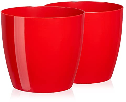 Tymar Blumentopf, 2er-Pack, Runde Form, Übertopf (Rot, ø 20 cm) | wetterfeste & robuste, Modern, für Innen- & Außenbereich, aus Kunststoff, ideal für Wohnzimmer, Balkon, Büro