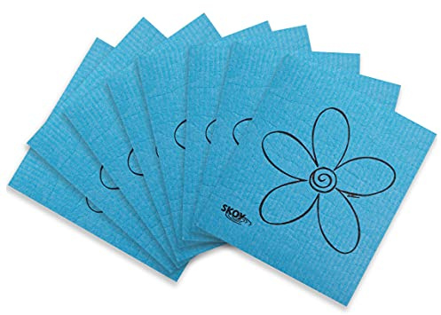 Skoy Cloth, 8-Pack Versatile Swedish Dishcloths for Kitchen and Household Use, Reusable Cleaning Cloths, Planet-Friendly, Dishwasher and Dryer-Safe, Blue