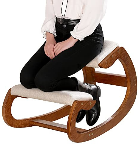 Predawn Ergonomischer Kniestuhl für Sitzkorrektur – Kniehocker Sitzhocker für Zuhause Meditation - Holz & Leinen Kissen – Rückenschmerzen Nackenschmerzen Lindern & Körperhaltung Verbessern (Pecan)