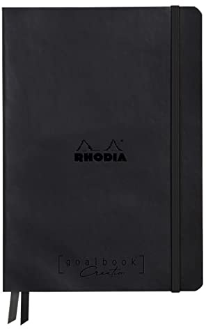 RHODIA 194440C - Rigid Notebook Journal Goalbook Creation Black - A5 14.8 x 21 cm - Dotted 160 pages Black Maya Paper 120g/m² - 2 Ribbons - Faux Leather Cover