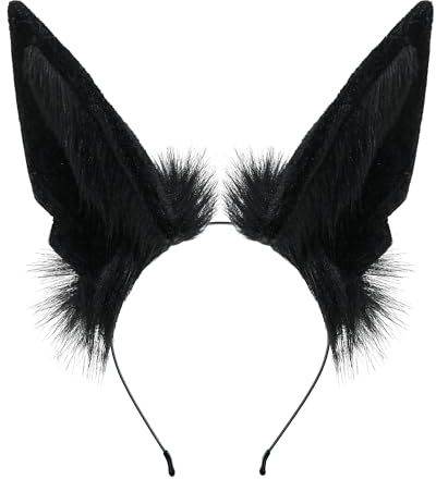 BNLIDES Handgemachte Pelzwolfohren Kopfbedeckung Damen Herren Cosplay Kostüm Party Niedlicher Kopf Zubehör für Halloween (Schwarz)