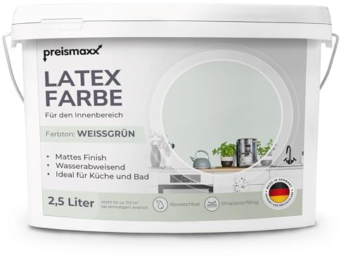 Preismaxx Latexfarbe Weissgrün abwaschbar hohe Deckkraft Wandfarbe matt 2,5l