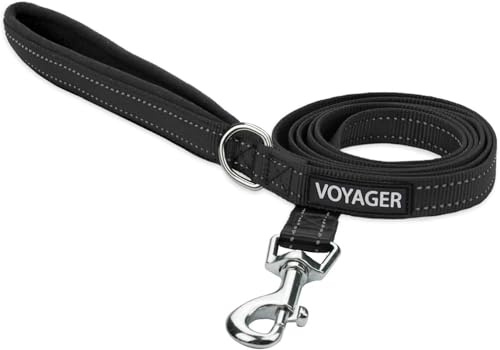 Voyager Reflektierende Hundeleine mit Neoprengriff, 1,5 m lang, unterstützt kleine, mittelgroße und große Rassen, niedlich und robust zum Gehen, Laufen und Training, Schwarz (Line), M