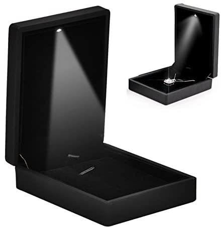Yosoo Health Gear Schmuckvitrine für Anhänger, 9 × 7 × 3 cm Anhängerbox, Schmuck Geschenkbox mit LED Licht, Schmuck Aufbewahrungsbox für Hochzeitsantrag, Verlobung, Valentinstag (Blau)