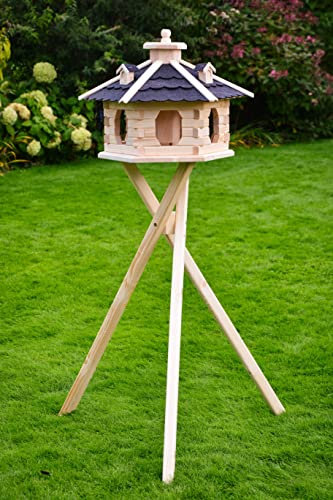Deko-Shop-Hannusch Vogelhaus aus Holz unbehandelt zum selbst gestalten, bemalen, wahlweise mit Solarbeleuchtung und Ständer, wetterfestes Bitum Vogelhäuschen (Standard mit Ständer und Solar, Schwarz)