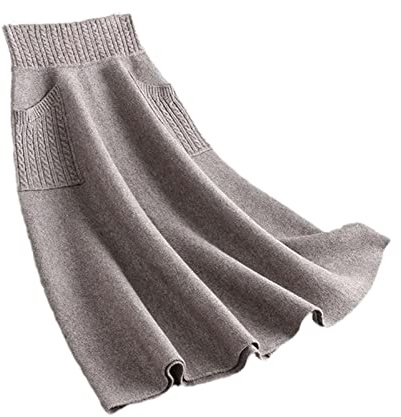 Damen Herbst Winter Wolle Stricken Lange Röcke Hohe Taille mit Tasche Locker Weiblich Einfarbig Gestrickter Midirock, siehe abbildung, L