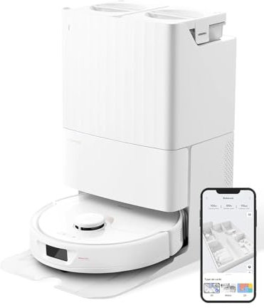 roborock Q Revo Saug- & Wischroboter mit Absaugstation (Saugleistung 5500Pa, 180min Akkulaufzeit, 350ml Staub-/80ml Wassertank, 200 UpM rotierende Mop-Pads, App-/Sprachsteuerung), Weiß