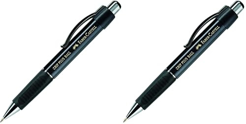 Faber-Castell 140733 - Kugelschreiber GRIP PLUS BALL, Mine: M, Schaftfarbe: metallic schwarz (Packung mit 2)