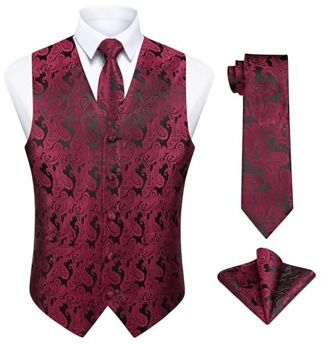 Enlision Herren Paisley Floral Jacquard Weste & Krawatte und Pocket Square Weste Anzug Set